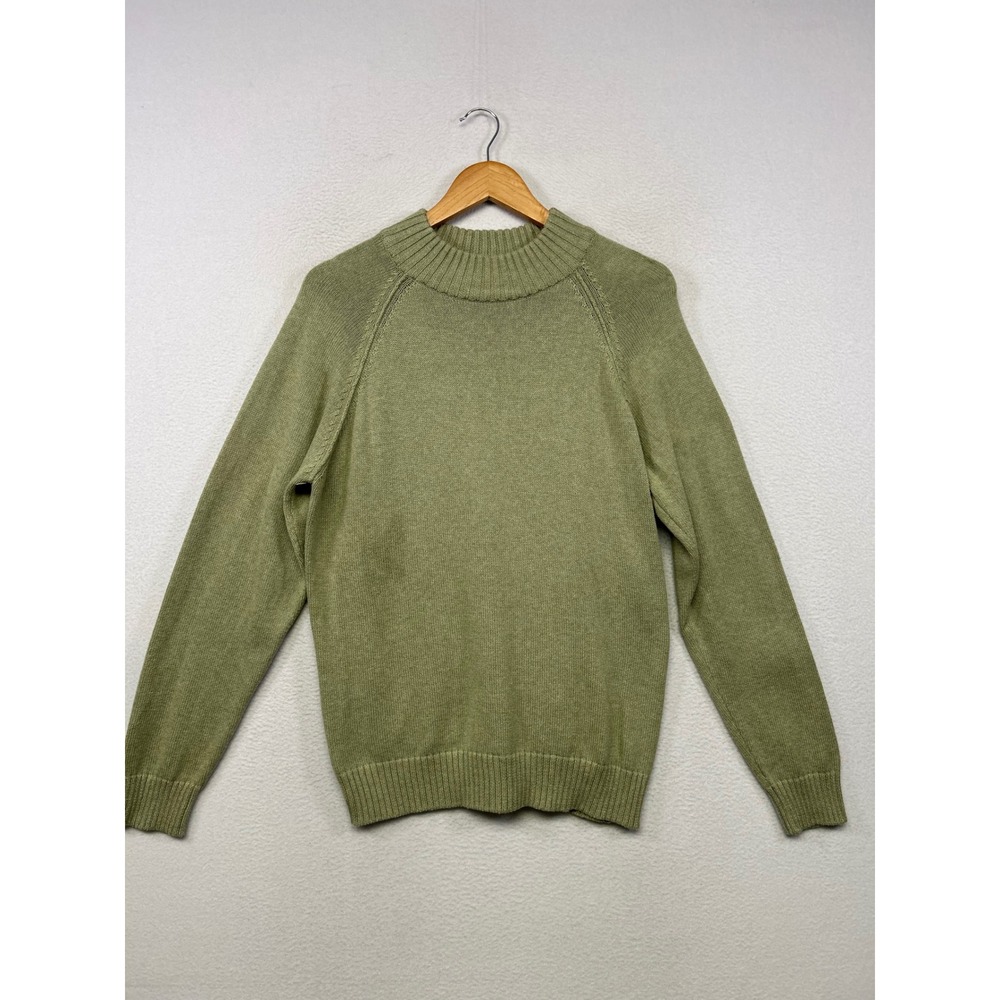 Minimalist Jeanne Pierre Petite PXL Sage Green Cotton Mock Neck Raglan Sweater